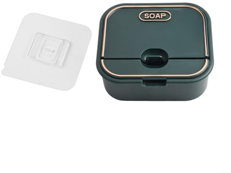 Porte-savon avec support mural et couvercle, design à rabat pour un accès pratique au savon, la couche supérieure draine l'eau rapidement avec plateau inférieur (vert)