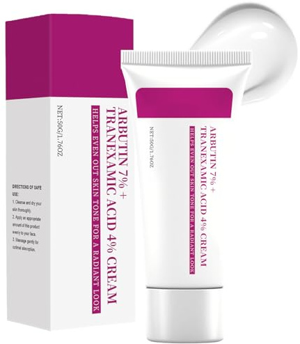 Arbutin 7% + Tranexamsäure 4% Creme, 70.000 ppm Arbutin, 40.000 ppm TXA, Dark Spot Glow Cream, Anti Pigmentflecken Gesicht, Gesichtscreme mit Niacinamid & Glutathion, Korean Skincare, 50G