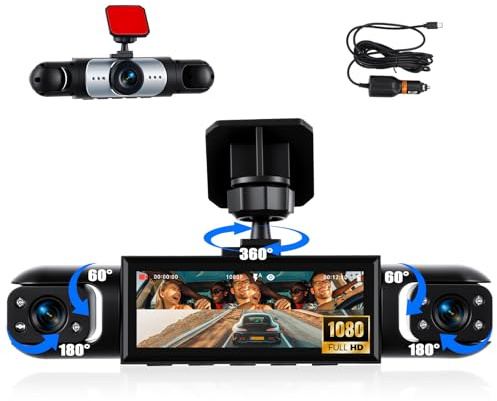 CAMECHO Dashcam 3 Canaux 1080P - Caméra Embarquée Avant Gauche Droite, Ecran Dashcam 3,16 Pouces, Enregistrement en Boucle Vision Nocturne Détection de Mouvement