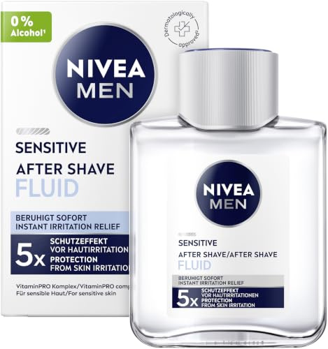 NIVEA MEN Sensitive After Shave Fluid, Gesichtspflege nach der Rasur für empfindliche Männerhaut, beruhigende Hautpflege zur Linderung von Hautirritationen (100 ml)