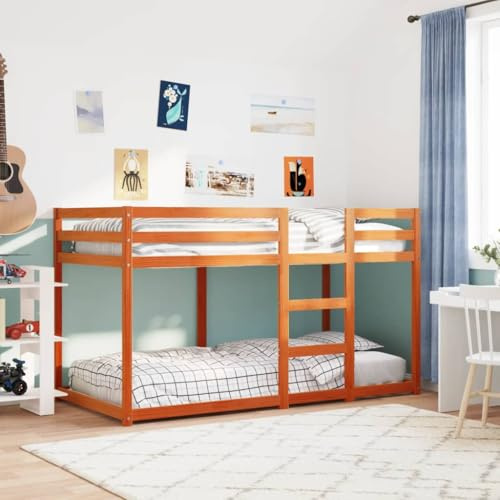 QZZCED Letto a castello in legno massello di pino marrone cera 90 x 190 cm, letto superiore con ringhiere di sicurezza su 4 lati e scala comoda, struttura robusta e stabile per risparmiare
