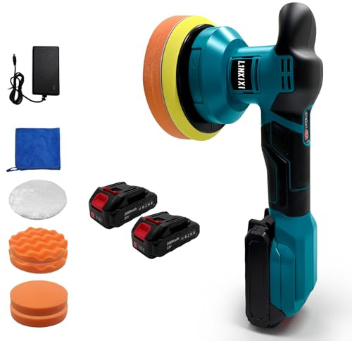 Poliermaschine Auto für Makita 18V 6 Zoll Orbital Autopolitur mit 2 Akkus | Mit 3 Variablen Geschwindigkeiten bis 7000 U/min, Auto Polierset, für Auto Detailpflege und Kratzerentfernung