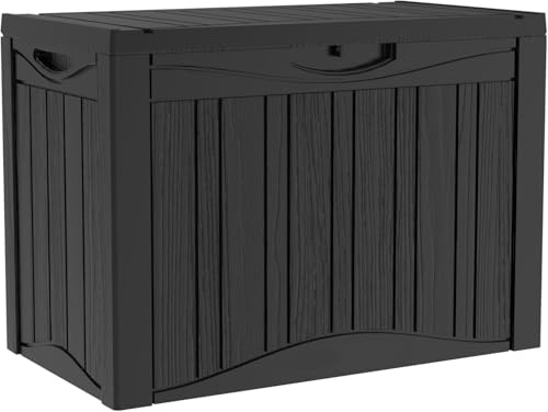 Yardgrace 50 Gallon Resin Deck Box, Waterproof Outdoor Storage Box for Patio Furniture Accessories, Garden Tools, Indoor Storage for Cushion, Black