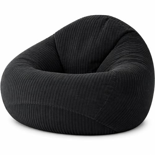 GlückBean Sitzsack Cord XXL mit EPS-Perlen Füllung – Ergonomischer Bean Bag Sessel für Erwachsene & Kinder – Weich, Formstabil & Pflegeleicht – Indoor Lounge Sitzsack (Schwarz, XXL)