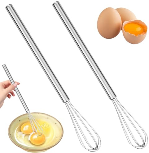 LgCiXli Lot de 2 mini fouets en acier inoxydable | Idéal pour les tasses et les petits récipients | Mélangez sans grumeaux du matcha, du cacao et des sauces | Ergonomique et passe au lave-vaisselle