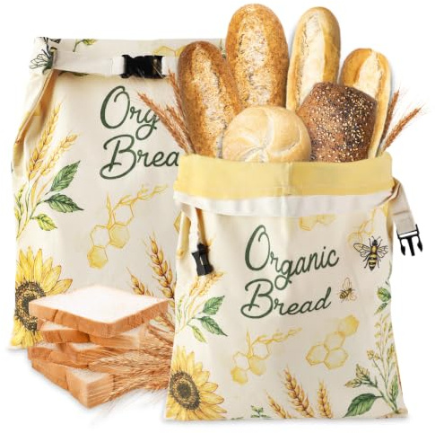 GmeDhc 2 Piezas Bolsa de Pan de Cera de Abeja, 43x33cm Beeswax Bread Bag | Envoltorio Cera de Abeja Reutilizable, para Baguettes Frutas Verduras