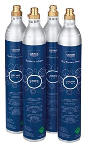 GROHE Blue, 4x 425g CO2-Flaschen für bis zu je 60l Sprudelwasser (lebensmittelechtes CO2, kompatibel mit gängigen Sprudlern mit Standard-Anschluss, universal einsetzbar, leicht austauschbar), 40422000