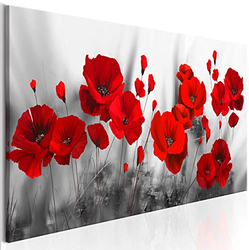 decomonkey Bilder Blumen Mohnblumen rot 150x50 cm 1 Teilig Leinwandbilder Bild auf Leinwand Vlies Wandbild Kunstdruck Wanddeko Wand Wohnzimmer Wanddekoration Deko Natur Weiß modern