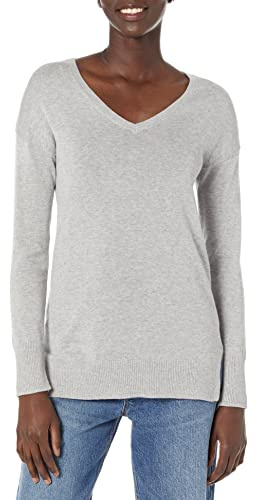 Amazon Essentials Women's Lätt långärmad V-ringad tunika tröja (finns i plusstorlek), Ljusgrå ljung, L