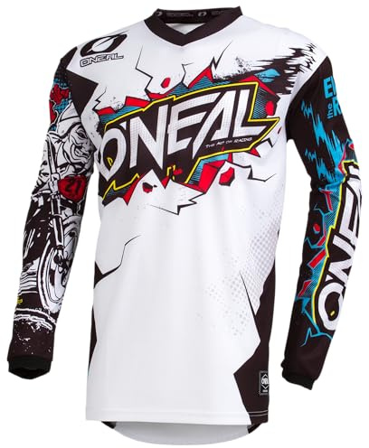 O'NEAL | Motocross jersey långärmad | Barn | MX MTB Mountain Bike Enduro | Insydda armbågsskydd, V-ringning, andningsbart material | Element Youth Jersey Villain | Vit | Storlek L