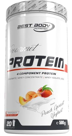 Best Body Nutrition Gourmet Premium Pro Protein Peach Apricot Yoghurt 500 g – 4-Component Protein Blend (Caseinate, Whey, Isolate, Egg) – Shake protéiné crémeux – Nutrition fitness & musculation