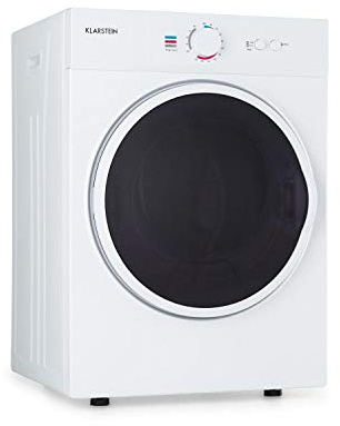 Klarstein Jet Set Tumble Dryer - exhaust air Dryer, 1020 W, Freestanding/Substructure, EEC C, 3 kg, Exhaust Air Drying, Heat Selection, Timer, Compact: 49 x 69 x 47.5 cm, Stainless Steel Drum, White
