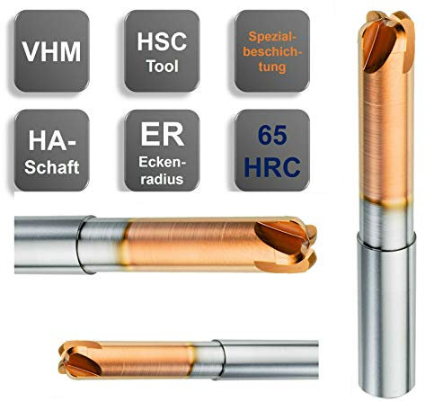 VHM fräs 65 HRC med hörnradie, kopieringsfräs, 2–12 mm standard/längd 65 HRC, storlek: 8ER2 x 3,5 x 16 x 103 – d2=8 mm (Z=4)