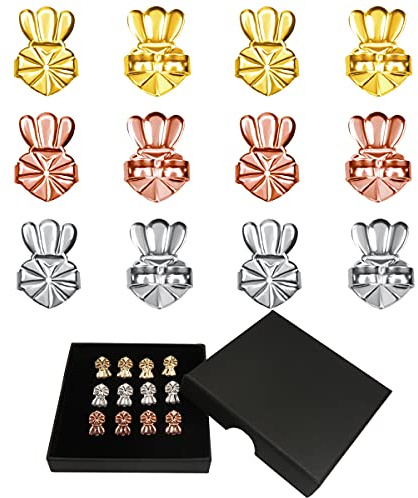 TOAOB 12 Piezas Elevadores de Aretes Hipoalergénicos 3 Colors Levantador Del Lóbulo de La Orejas Caídas Ajustables 10x14.5mm Cierres Tapón de Seguridad Tope Posterior para Joyería Bisutería Manualidad