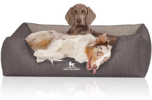 Knuffelwuff Orthopädisches Hundebett Outlander aus Laser-gestepptem Kunstleder XL 105 x 75cm Dunkelgrau/Grau - Abnehmbarer Bezug - leicht zu reinigen - für große, mittelgroße und kleine Hunde