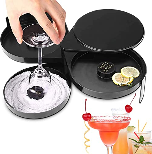 Bordure en Verre à 3 Niveaux, Rimmer de Sucre de sel de Margarita, Margarita Rimmer Plateaux Rotatifs pour Sel, Sucre, Citron Vert, Margarita et Cocktail, bar verre rimmer, Barman Outil