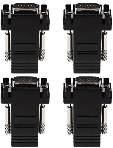 4 Stück VGA 15-Poliger Stecker auf RJ45 Netzwerkkabel Adapter Konverter Erweiterung von Videosignalübertragung über CAT5 CAT6 Ethernet-Kabel