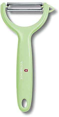 Victorinox 7.6079.42 Swiss Classic - Pelador de verduras para tomates, kiwi, hoja de péndulo, corte dentado, doble filo, verde claro, acero inoxidable