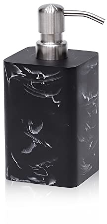 Suanti Seifenspender, 425 ml, mit Pumpe aus gebürstetem Nickel, nachfüllbar, quadratisch, dekorativer Seifenspender für Handseife, Geschirrspülmittel und Handlotion, schwarzer Marmor-Stil
