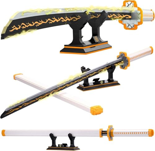 HIGH GODO Zenitsu Sword Building Set, 38.8in Demon Sword Set with Scabbard and Stand, Cosplay Anime Samurai Sword, Handmade Katana Sword for Adults Teens 14+ (956 Pieces)