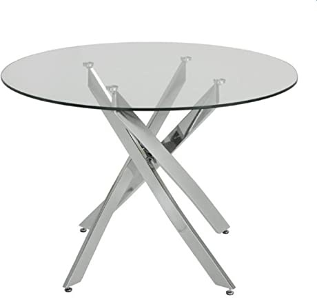 WORKOME Mesa Diseño Redonda, Armazón Cromado, 100 cms De Diámetro, Altura 75 cm., Tapa de Cristal Templado con Acabado Transparente.