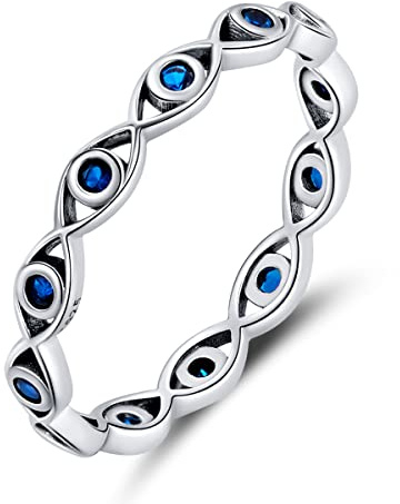 NewL 925 silver sterling Evil Eye Ring for Women Eye Ring Stackable Rings Minimalist