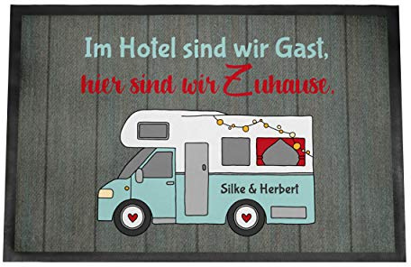 Fußmatte Wohnmobil personalisiert – Camping Fußmatte mit Namen, rutschfest & waschbar, 2 Größen