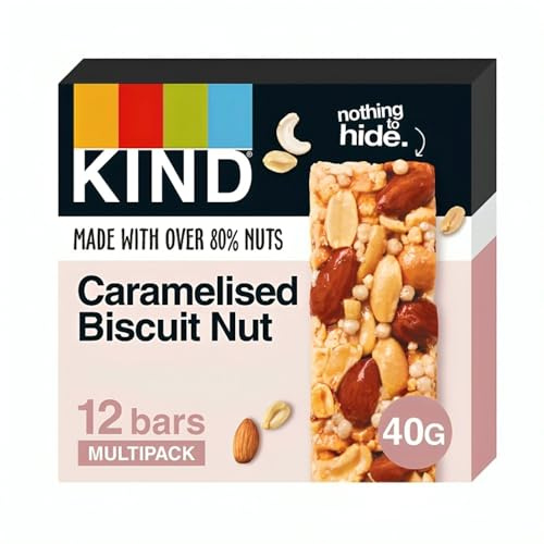 KIND Bars, Gluten Free Snack Bars, Caramalised Biscuit Nut, High Fibre, Healthy Snack, No Artificial Colours, Flavours or Preservatives, Multipack 12 x 40g