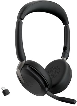 Jabra Evolve2 65 Flex Wireless Stereo Headset - Bluetooth, Noise-Cancelling ClearVoice Technology & Hybrid ANC - Works with All Leading UC Platforms Such As Zoom & Google Meet - Black