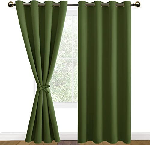 DWCN Blickdichte Vorhänge mit Vorhange-Raffhalter Türvorhang mit Ösen 2 Stücke Thermogardine für Wohnzimmer,Schlafzimmer,Olive Grün,245x140cm(HxB)