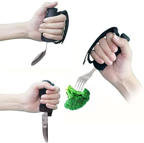 HLGKBY Vaisselle d'aide à l'alimentation Anti-secouement pour Personnes âgées, Ensembles de Couverts 3 pièces pour Aides au Handicap, Couverts à Manger, Couteau à Prise Facile, cuillère Fourchette
