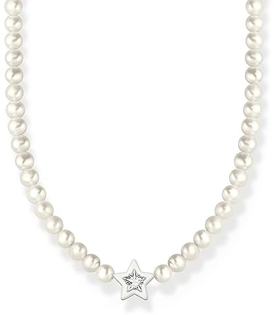 THOMAS SABO Choker Stern mit Perlen und weißer Kaltemaille Silber 925 Sterlingsilber, Kaltemail