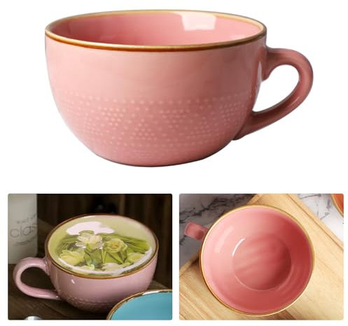Taza de café, 700 ml, taza grande de cereales con asa, cuenco de porcelana, cuencos para sopa, café de cerámica, cereales, té, leche, capuchino, tazas para amigos, niños, regalo (rosa claro)