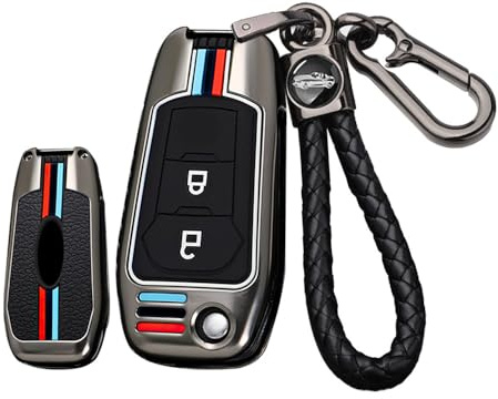 ontto Schlüsselhülle Autoschlüssel Hülle Passt für Ford Figo Mondeo Ecosport Fiesta Mk8 Everest Ranger Fusion Kuga F150 Metall Silikon Klappschlüssel Schutzhülle Schlüsselanhänger 2 Tasten-Schwarz A