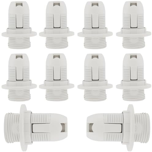 RTNLIT 10 Pcs E14 Lamp Holder, Small Edison Screw Lampholder, Plastic Shell Light Bulb Socket E14 Pendant Socket & Replacement Lampshade Ring (White)