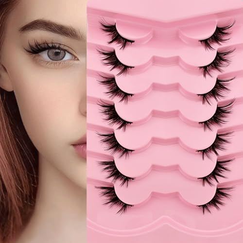 7 paires de demi-cils Cat eye, 12mm Court œil de chat Cils artificiels look naturel, 1/2 coin Faux cils Set, 3/4 Corner Cils Réutilisables Cils de maquillage légers(1-29)