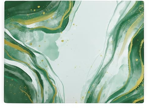 Glass Kitchen Chopping Board - Green Marble Rectangular Large Worktop Protector - Smooth Board Kitchen Cutting Board Worktop Saver with Non-Slip Feet 39cm x 28.5cm (15 x 11)