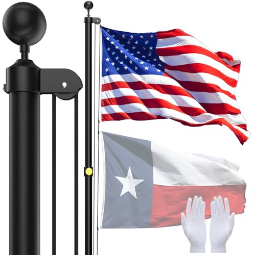 IOEN 20FT In Ground Aluminum Flag Pole, 80MPH Wind Resistant Extra Thick Sectional Black Flagpole Kit with Reinforcement Rings, 3x5 US Flag & White Gloves for Yard Lawn Residential Outdoor