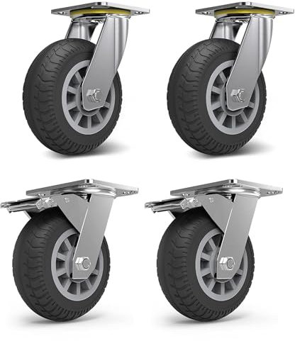 CuKYi Lenkrolle, Trolley-Möbelrolle, gummierte Trolley-Räder, 360-Grad-Lenkrollen, Vollgummi-Industrierollen for den Innen- und Außenbereich, 2 Bremsrollen + 2 Lenkrollen (Size : 125mm)