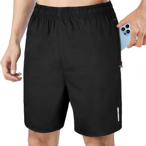 AUYAO Pantalones Cortos Deporte, Running Secado Rápido, Negro L