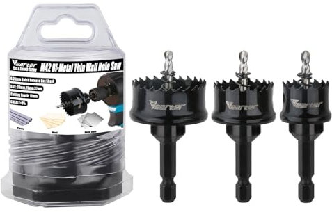 Vearter Bi-Metal Hole Saw Sets 3PCS, 20-32mm Cobalt M42 Bimetal Circular Hole Drill Kit Hex Shank, Thin Wall Wood Drill with Arbors, for Wood, Metal, Copper, Plaster, PVC, Steel Plate, Drywall