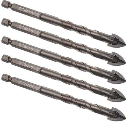 Kozelo 5Pz Punta Trapano Titanio Per Muratura - [12mm x 122mm] Punta Trapano Calcestruzzo Con Codolo Esagonale Per Piastrelle Ceramica Marmo, Scanalatura A U Per Scarico Scorie