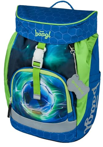Baagl Schulranzen für 1. Klasse Jungen Airy Schulrucksack - Fußball Ball | Diese ultraleichte Schultasche für Kinder verfügt über einen ergonomisch geformten Rücken und reflektierende Elemente.