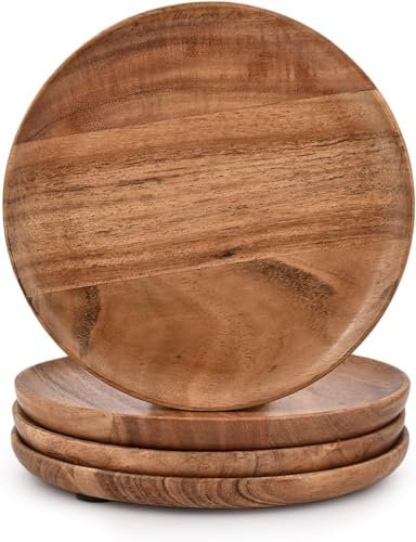 Mahasu Plato de madera de acacia para servir, para encimera de cocina, hogar, comedor, mesa de café (17,78 cm x 17,78 cm x 2,54 cm), juego de 4