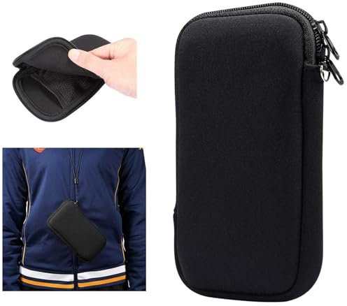 JYTDBCS Phone Pouch With Zipper, Neck Lanyard Straps, Black - Cell Sleeve Mobile Bag, Sock for Phones