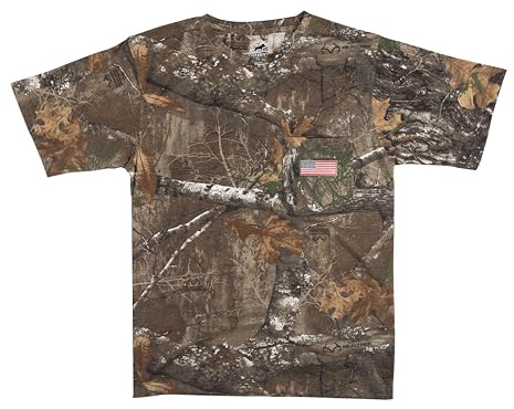 Mooselander - Patriotisches Herren-T-Shirt, Realtree und Mossy Oak Camo T-Shirt für Männer, Jagdbekleidung mit USA-Flaggen-Stickerei, Realtree Edge, XX-Large