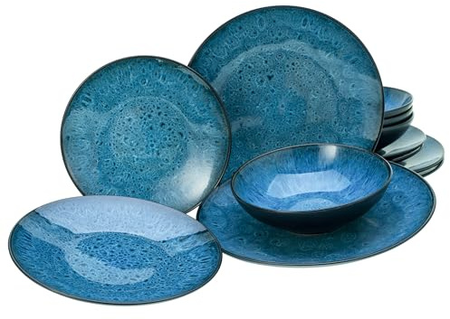 CreaTable, 23958, serie Capri, 12-delat porslinsset för 4 personer, tallriksset av stengods, diskmaskins- och mikrovågsugnssäker, kvalitetsproduktion