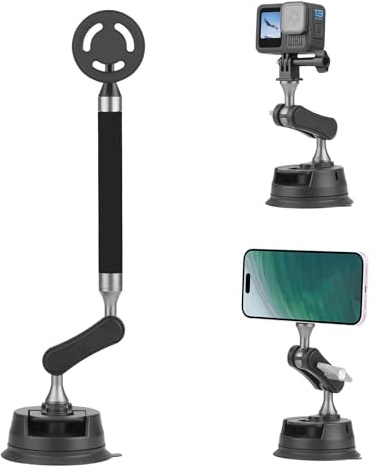 Suction Cup Mount for MagSafe, Car Windshield Phone Holder for iPhone 17/16/15 360° Adjustable Magic Arm for GoPro for DJI Osmo Action 5 Pro/6/4 POV & Vlog Recording Accessories