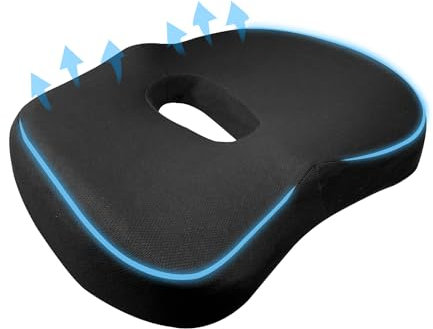 WYTNB Memory Foam Seat Cushion (Black), Orthopedic Chair Cushion, Ergonomic Office Seat Cushion, Foam Pad for Tailbone Pain, Breathable Mesh Seat Pad, Anti-Fatigue Desk Chair Pad for Pain Relief