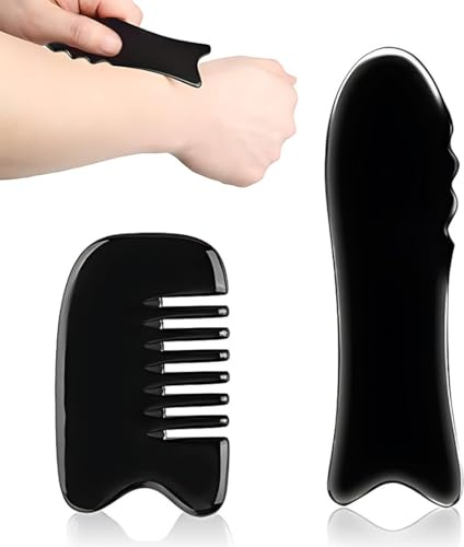 WHYCNJL 2 Stück Horn Gua Sha, Büffelhorn Gua Sha Guasha Massage-Werkzeugbrett Fischform und Kammform,Natürliches Büffelhorn, Nicht Zerbrechlich